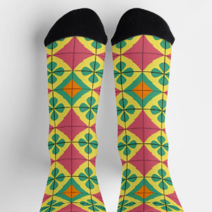 Chaussette Motif Géométrique Coloré avec Carreaux Symétriques