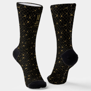 Chaussette Motif géométrique de luxe pailleté noir et or