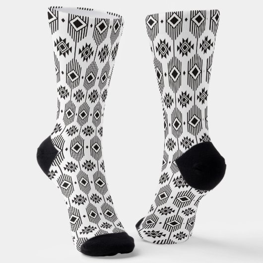 Chaussette Motif géométrique ikat noir et blanc (Angulaire)