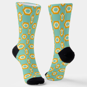 Chaussette Motif géométrique stylisé en hexagone orange gras