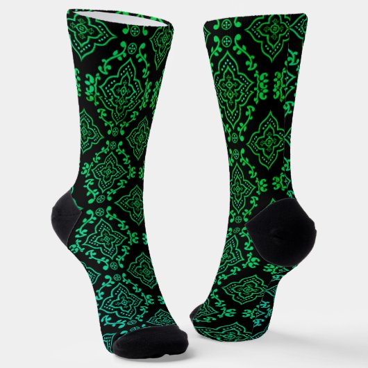 Chaussette Motif géométrique vert / Impression indienne (Angulaire)