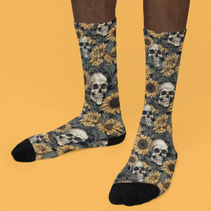 Chaussette Motif gothique du crâne de tournesol