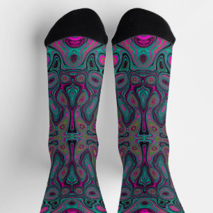 Chaussette Motif Groovy Abstrait Magenta et Bleu Sarcelle