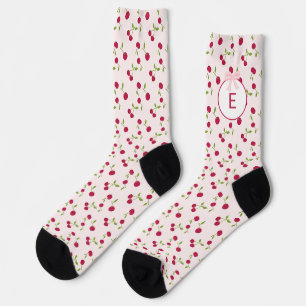 Chaussette Motif imprimé cerise mignon Monogramme rose Coquet