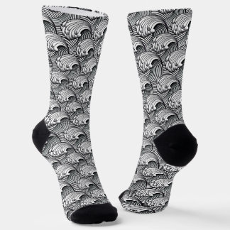 Chaussette Motif japonais Wave noir et blanc