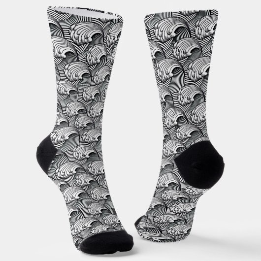 Chaussette Motif japonais Wave noir et blanc (Angulaire)