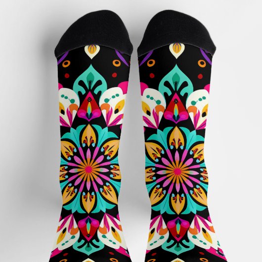 Chaussette Motif Mandala Floral Coloré (Haut)