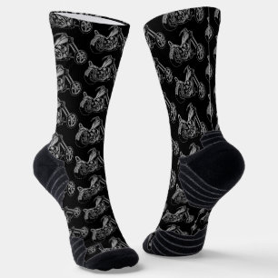Chaussette Motif Moto Noir Et Argent