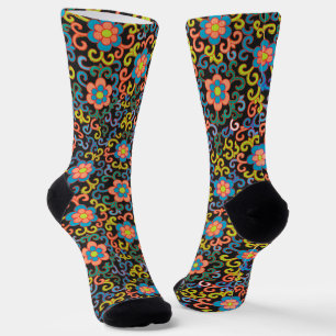 Chaussette Motif noir chic avec fleurs colorées