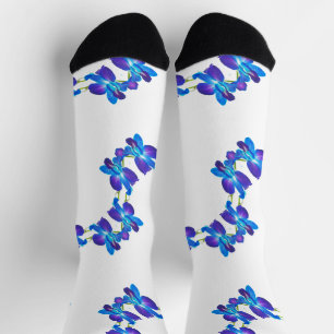 Chaussette Motif orchidées bleues