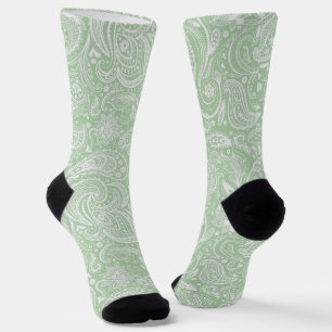 Chaussette Motif paisley fleurie blanche et verte à la menthe