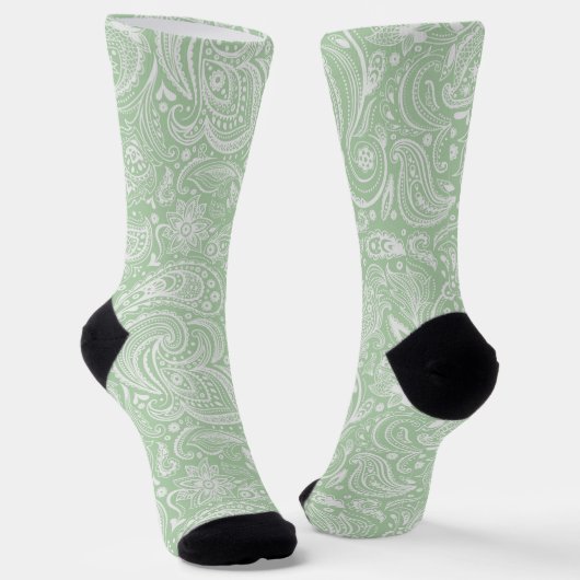 Chaussette Motif paisley fleurie blanche et verte à la menthe (Angulaire)
