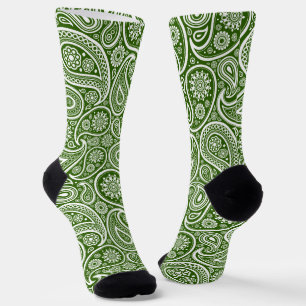 Chaussette Motif Paisley vintage blanc et vert
