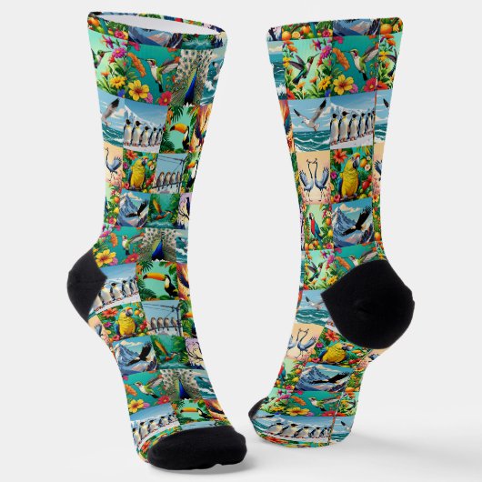 Chaussette Motif Patchwork Oiseaux (Angulaire)