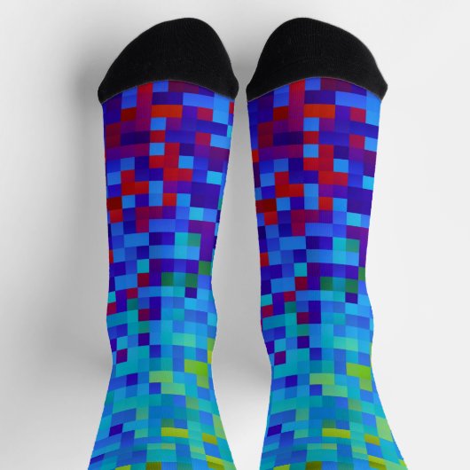 Chaussette motif Pixel 8 bits Abstrait Cool Geeky Blue Red (Haut)