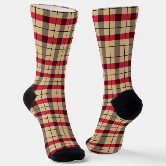 Chaussette Motif plaid rouge, beige et noir (Angulaire)