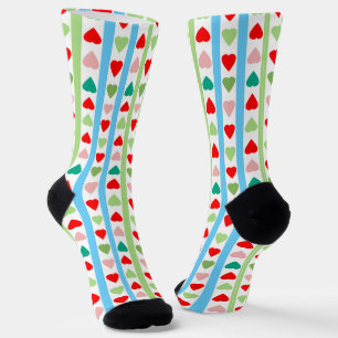 Chaussette Motif rayé avec des cœurs pour la Saint-Valentin 
