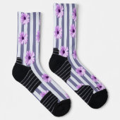 Chaussette motif rayé avec marguerites violettes (Droite)