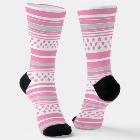 Chaussette Motif rayé rose avec étoiles (Angulaire)
