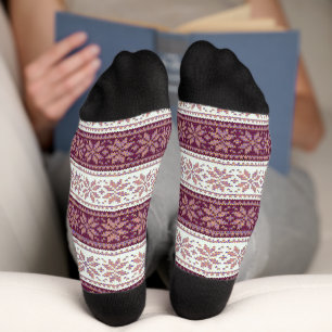 Chaussette Motif rayure flocon de neige violet pourpre