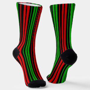 Chaussette Motif rayures vertes rouges noires  