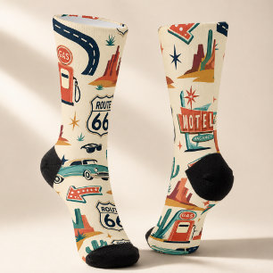 Chaussette Motif Rétro Hôtel Route 66 pour un Road Trip au Dé