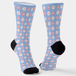 Chaussette Motif rose et blanc sur ciel bleu clair