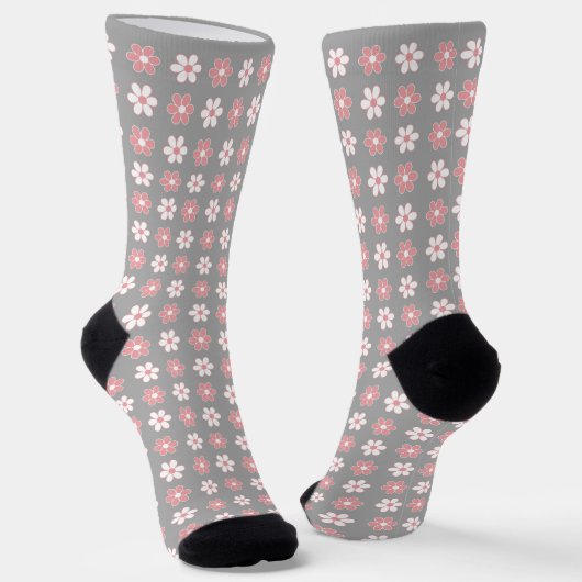 Chaussette Motif rose et blanc sur gris argenté (Angulaire)