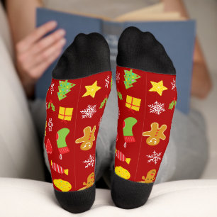 Chaussette Motif rouge de Noël coloré