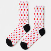 Chaussette Motif Rouge et Rose sur Fond Blanc à Points (Gauche)