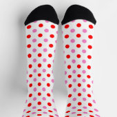 Chaussette Motif Rouge et Rose sur Fond Blanc à Points (Haut)