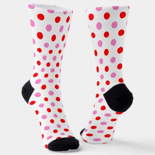 Chaussette Motif Rouge et Rose sur Fond Blanc à Points (Angulaire)