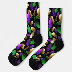 Chaussette Motif sans couture avec des plumes de Mardi Gras