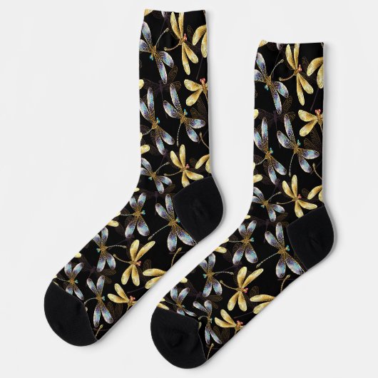 Chaussette Motif sans couture avec libellules d'or (Gauche)