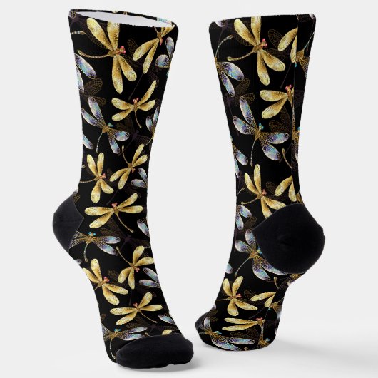 Chaussette Motif sans couture avec libellules d'or (Angulaire)