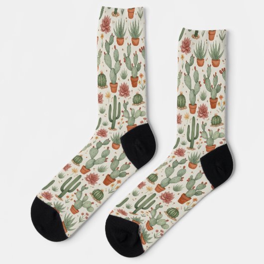 Chaussette Motif sans couture de cactus de désert succulent (Gauche)