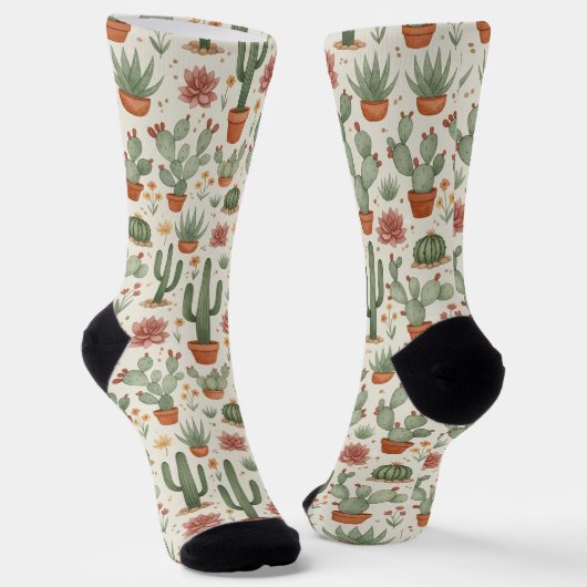 Chaussette Motif sans couture de cactus de désert succulent (Angulaire)