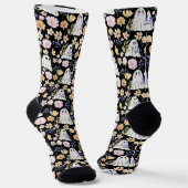 Chaussette Motif sans couture de fantôme mignon et de fleurs (Angulaire)