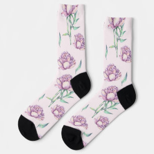 Chaussette Motif sans couture de fleurs de pivoine violette v