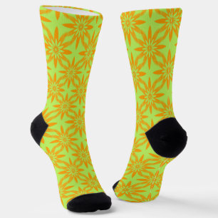 Chaussette Motif sans couture de fleurs vertes orange