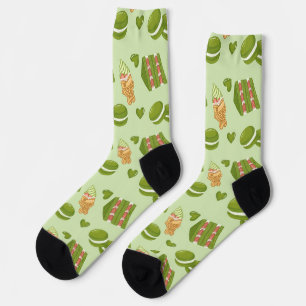 Chaussette Motif sans couture de friandises au matcha dessiné
