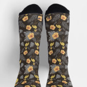Chaussette motif sans couture Flamant rose avec fleurs et feu (Haut)