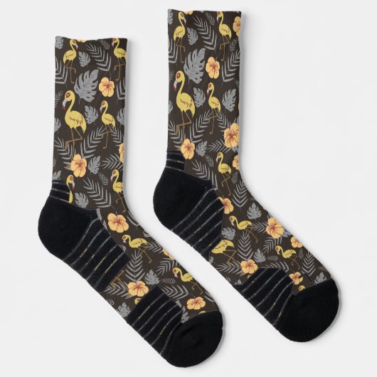 Chaussette motif sans couture Flamant rose avec fleurs et feu (Droite)