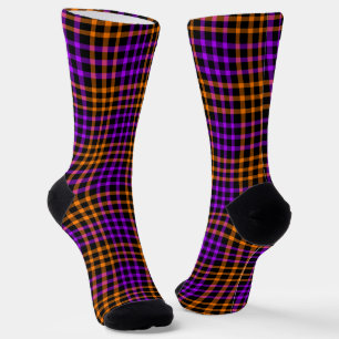 Chaussette Motif sans fin à carreaux écossais orange violet