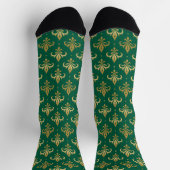 Chaussette Motif sans soudure à fleur de lis or sur vert (Haut)