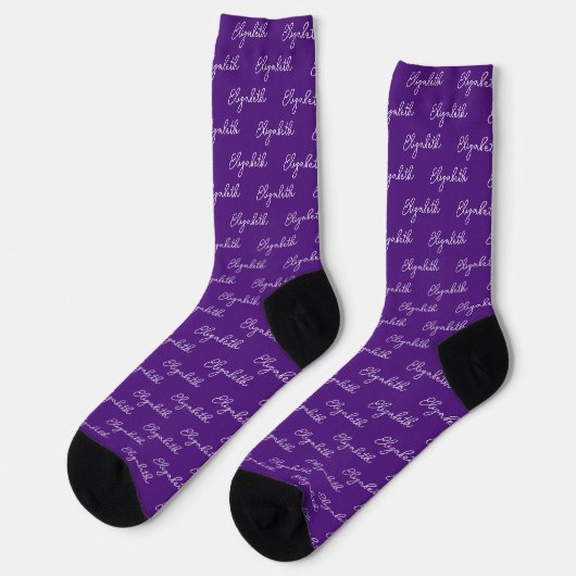 Chaussette Motif simple Royal Purple et White Script Name (Gauche)