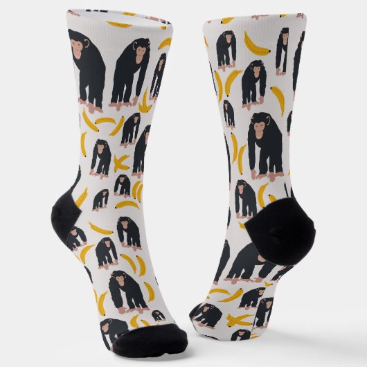 Chaussette Motif singe chimpanzé et banane (Angulaire)