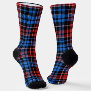 Chaussette Motif Tartan à Carreaux Rouge Bleu sur Fond Noir
