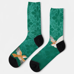 Chaussette Motif Traditionnel Japonais & Petit Oiseau