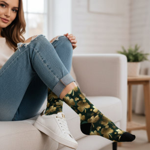 Chaussette Motif Trèfle en Feuille d'Or Jour de la Saint-Patr